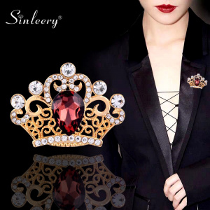 SINLEERY Elegant Crown Multicolor Brooch Yellow Rose Gold Silver Color Red Blue Zircon Brooches For Women Jewelry XZ127 SSB