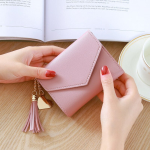 Wallet Short Women's Mini Tassel Pendant Wallet Card Holder Fresh Pink Coin Purse Card Holder Multi-functional