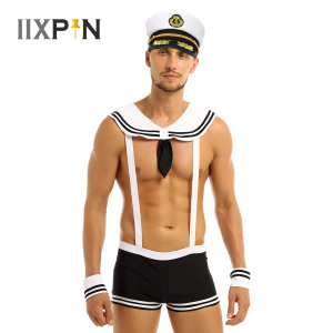 Adult Men Sexy Sailor Costume Hot Erotic Sexy Slim Fit White Seaman Captain Uniform Carnival Festival Halloween Male Costumes