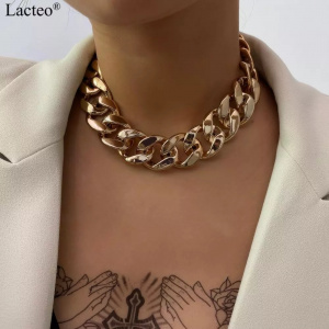 Lacteo Gothic Punk Golden CCB Chain Choker Necklace for Women Vintage Cross Chain Charm Necklace Jewelry Female Accessories Gift