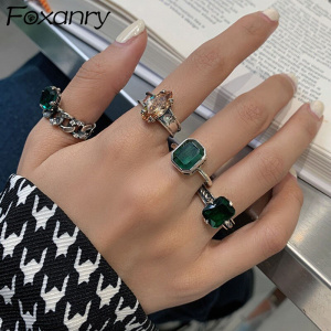 Foxanry 925 Sterling Silver Zircon Rings Fine Jewelry for Women Couples INS Fashion Creative Design Party Accessories Gifts