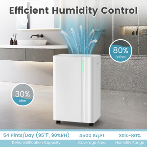 High Efficiency 54 Pint Dehumidifier for Large Rooms up to 4500 Sq Ft with Drain Hose and Smart Features - Additional Image