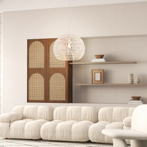 Round Farmhouse Rattan Pendant Lights with Adjustable Hanging Rope - Additional Image