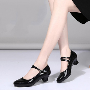 Silver Pumps Mary Jane shoes for women block heel ankle strap buckle pointed toe ladies shoes dance work outdoor party wedding
