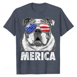English Bulldog 4th of July Shirts Merica Men Women USA Flag T-Shirt Fashionable Tops Tees Cotton Men T Shirt Fashionable Plain