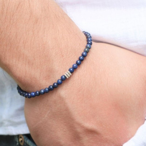 Men's Bracelet Lapis Lazuli on Slim Bracelet Stacking Bracelet for Mens Beaded Bracelet