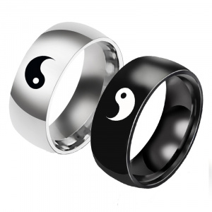 Black White Color Yin Yang Tai Chi Couple Rings Fashion Chinese Style For Men Women Statement  Stainless Steel Wedding Ring