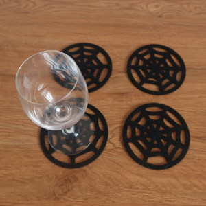 4Pcs Halloween Black Spider Web Cup Coasters Non-Woven Heat Insulation Placemat Bowl Pad Holiday Party Supplies Decor