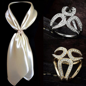 Women Fashion Hollow Rhinestone Inlaid Three-ring Scarf Shawl Pin Jewelry