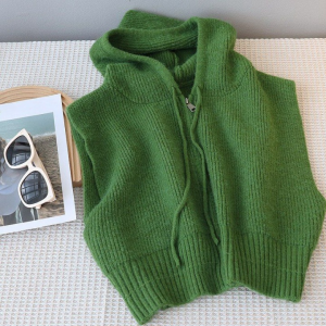 Latest Knit Hooded Sleeveless Short Sweater Vest for Women