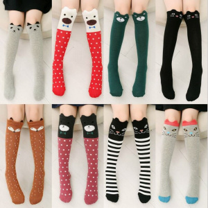 New Spring Autumn Children Socks Cotton 3D Printing Cat Baby Girls Knee Socks Fashion Cartoon Bear Dancing Socks Toddlers