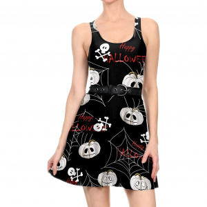 [You're My Secret] Halloween Pleated Dress Gothic Pumpkin Lantern Print Tank Dresses Summer Casual Sleeveless Sexy Clothes