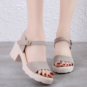 Fashion Sandals Women Open Toe Cow Suede Thick Heel Sandals Buckle Casual High Heel Shoes Sandalias Mujer