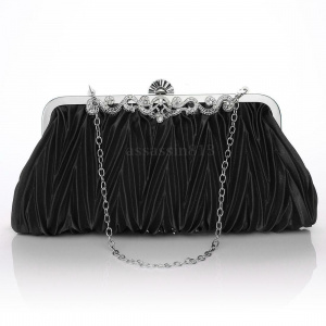 Women Crystal Satin Small Evening Clutch Bag Ladies Elegant Chain Rhinestones Wrinkle Pattern Evening Party Crossbody Bag Purse