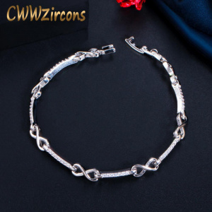 CWWZircons Gorgeous Silver Plated Infinity Cubic Zirconia Fashion Women Bracelet Luxury Brand Jewelry Gift for Ladies CB235