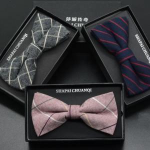 Mens Fashion Vintage Bowtie Check Artificial 100% Cotton Soft Striped Double Fracture Butterfly Men Bow Ties Designer Cravat