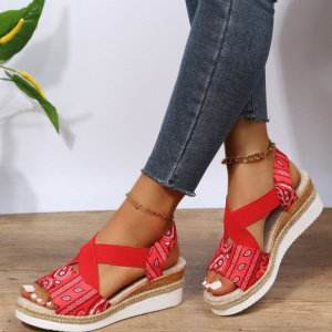 Colorful Peep Toe Cross-tied Wedges Sandals for Women