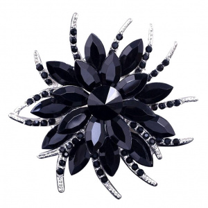 Black Crystal Flower Brooches For Women Wedding Party Fashion Jewelry