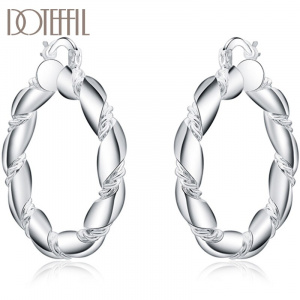 DOTEFFIL 925 Sterling Silver Twisted Rope Loop 38mm Circle Hoop Earring For Woman Fashion Party Wedding Engagement Party Jewelry