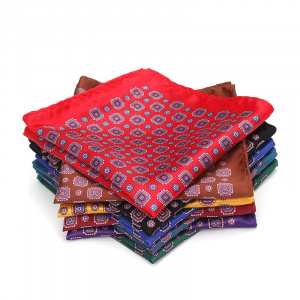 Men's Brand Handkerchief Vintage Geometric Pocket Square Soft Hankies Wedding Party Business Silk Colorful Chest Towel Gift Navy