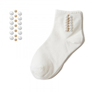 Black/White Reto Pearl Socks Women Elastic Cotton Handmade Meias Creative Socks