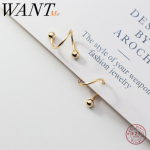 WANTME Genuine 925 Sterling Silver Minimalist Small Ball Beads Ear Bones Ear Buckle Mini Double Ring Earring for Fashion Women