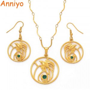 Anniyo Flying Bird Pendant Necklaces & Earrings sets with green stone,Papua New Guinea Jewellery PNG Festival Gifts #107706