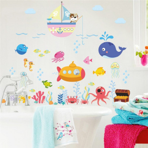 Underwater Fish Bubble Ship Wall Sticker Bathroom Bedroom Living Room Wall Decals Home Decor Nursery Decals Poster Mural