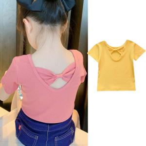 Bow-knot Back Solid Cotton Top Tees for Baby Girl