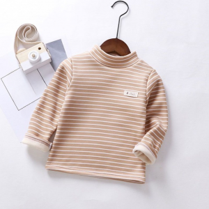 Long Sleeve High Neck Stripe Cotton Tees Tops for Kids