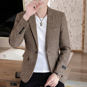 2022 Brand Men Blazer Personality Wild Men's Suit Jacket High Quality Fashion Plaid Print Slim Fit Warm Blazer Coat Male S-3XL