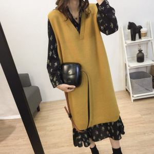  Women's Clothing V-neck Knitted Vest Vest Female Autumn and Winter Pullover Dress Sweater