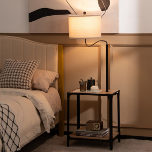 360Â° Rotatable Floor Lamp with End Table and USB Charging Ports