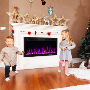 Electric Fireplace 40 Inch Recessed Wall Mounted with Adjustable Flame Colors and Remote Control - Additional Image
