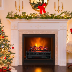 26 Inch Electric Fireplace Heater with Remote Control 5 Flame Colors CSA Certified Black - Additional Image