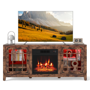 58 Inch Rustic Brown Fireplace TV Stand with LED Lights and 18 Inch Electric Fireplace for TVs up to 65 Inches - Additional Image