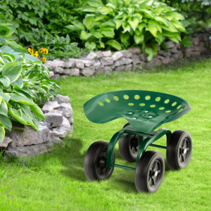 Garden Rolling Workseat with 360Â°Swivel Seat and Adjustable Height-Green