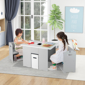 Kids study table with storage / Multifunctional children’s desk and chairs set