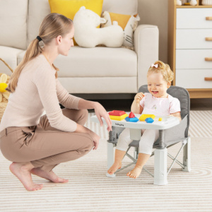 Portable Baby Booster Seat with Straps and Double Tray-Gray
