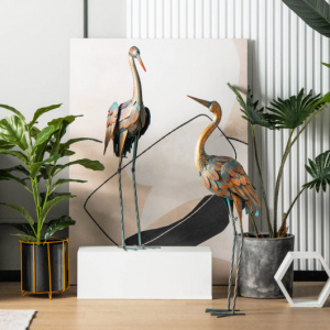 Standing Metal Outdoor Crane Statues Yard Art Set of 2