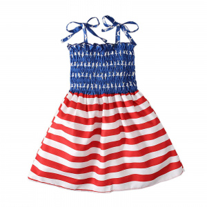 Baby Dresses With Shoulder Straps Fourth July Striped Star Print Kids Dress 4th Of July Girl Dress