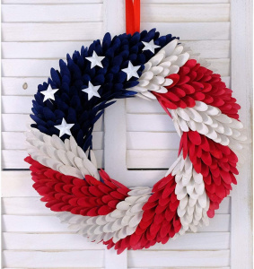 Wreath Of American Flag With New Design For Fourth Of July Party Decorations With Wood And Chips