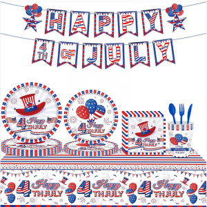 118PCS 4th Of July Independence Day Theme Party Decorations Disposable Plates Cups Banner Party Suppliers