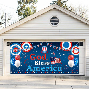 Patriotic Garage Door Banner God Bless America Garage Door Cover 6x13Ft 4th of July Backdrop Decoration for Independence Day
