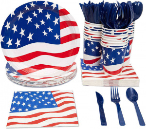 Party Supplies For 4th Of July American Stars And Stripes Of Paper Cups Napkins Dinner And Dessert Plates