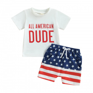 Hot Selling RTS Fancy American Children's 2PCS Clothes Kids Patriotic Short Sets Boys July 4th Outfit
