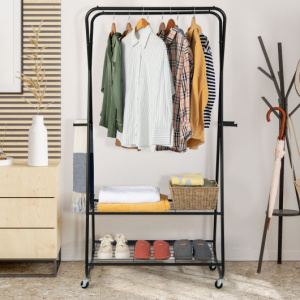 Heavy Duty Black Metal Clothes Rack with Wheels