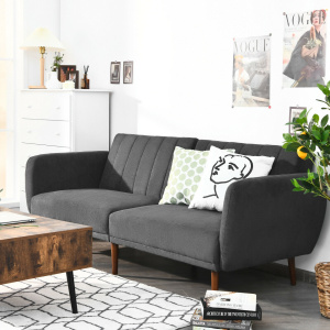 Gray Convertible Futon Sofa Bed with Adjustable Recliner and Wood Legs for Living Room and Office - Additional Image