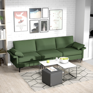 Large Green 3-Seat Sofa Couch with Metal Legs and USB Ports for Comfortable Relaxation - Additional Image