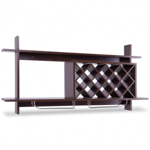 Wall Mount Wine Rack with Glass Holder & Storage Shelf-Walnut